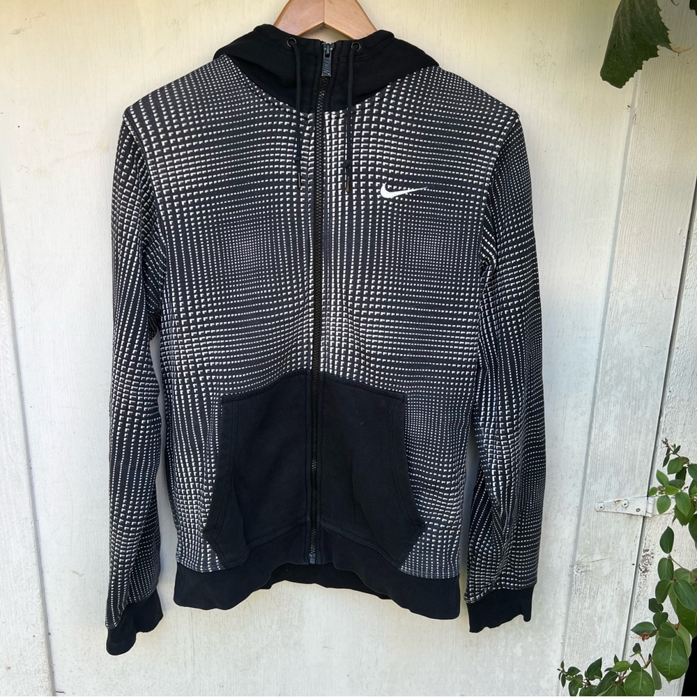 Nike Black and White Zip Up Hoodie Size Medium